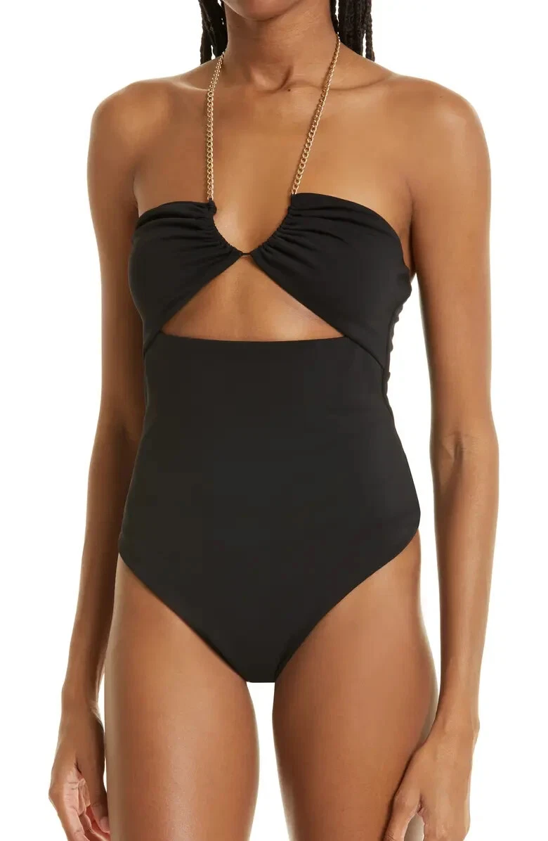 Alice + Olivia Sariya Cutout Halter Neck Bodysuit in Black at