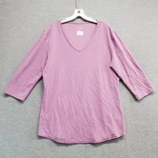 Seg'ments Women Top Large Pink 3/4 Sleeve V Neck Modal Blend Shirt READ