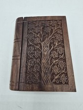 Vintage Small Carved Wood Tree Trinket Box Book 5 3/8  X 4  