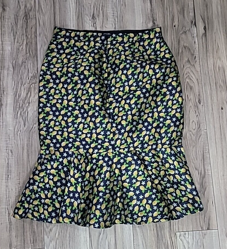 NWT - J. Crew Womens Blue Lemon Yellow Trumpet Ruffle Skirt Sz 14 - Picture 2 of 4