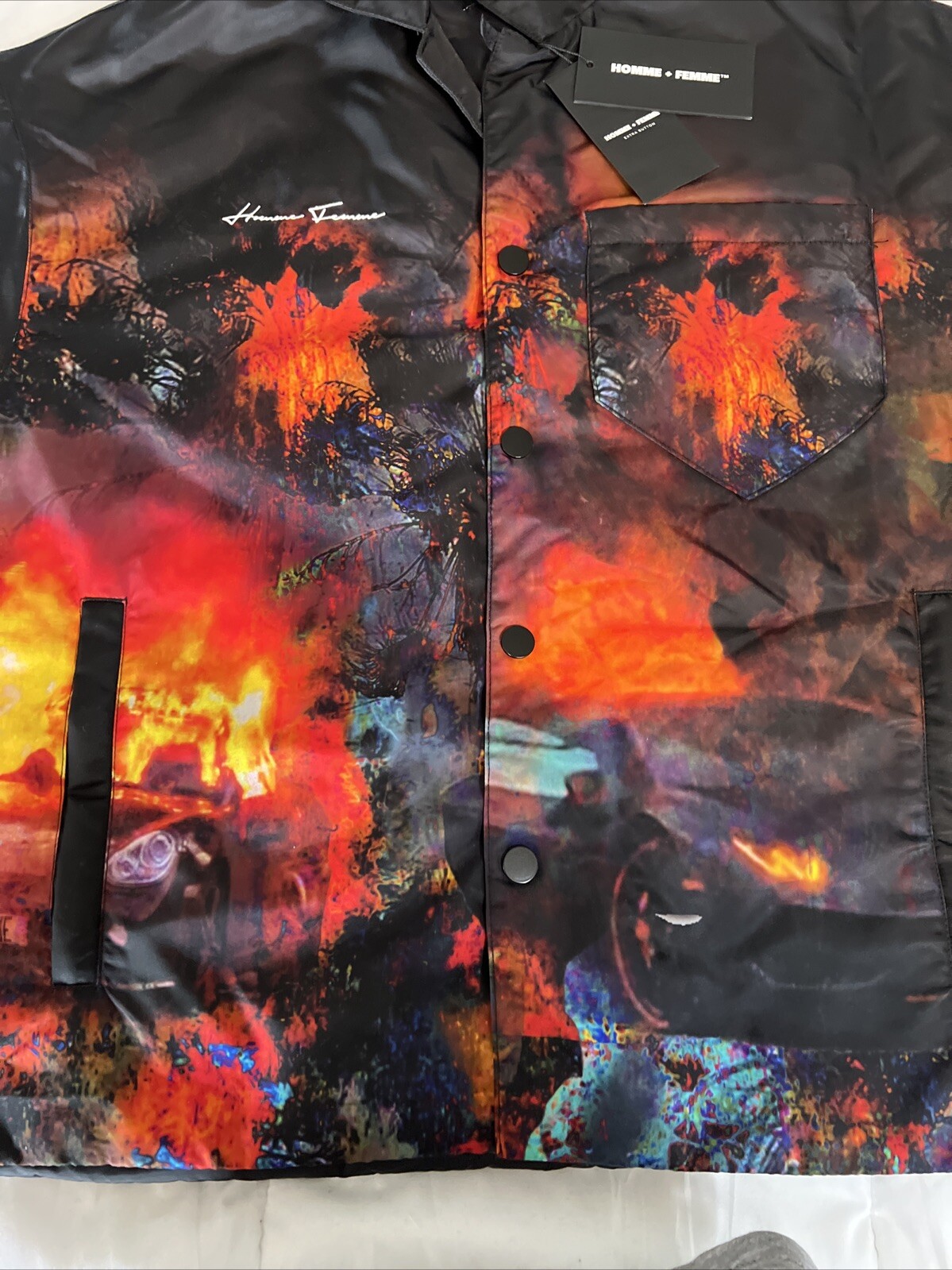 Homme Femme Puffer Shirt Mens Med Black Red Wild Fire Riot Luxury Streetwear NWT