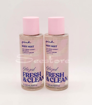 Victoria's Secret Pink Fresh & Clean Glazed Body Mist Spray 8.4 fl oz Set of 2