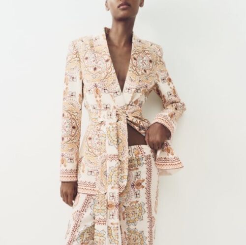 *NEW* Zara Printed Belted Linen Blend Blazer, Size S