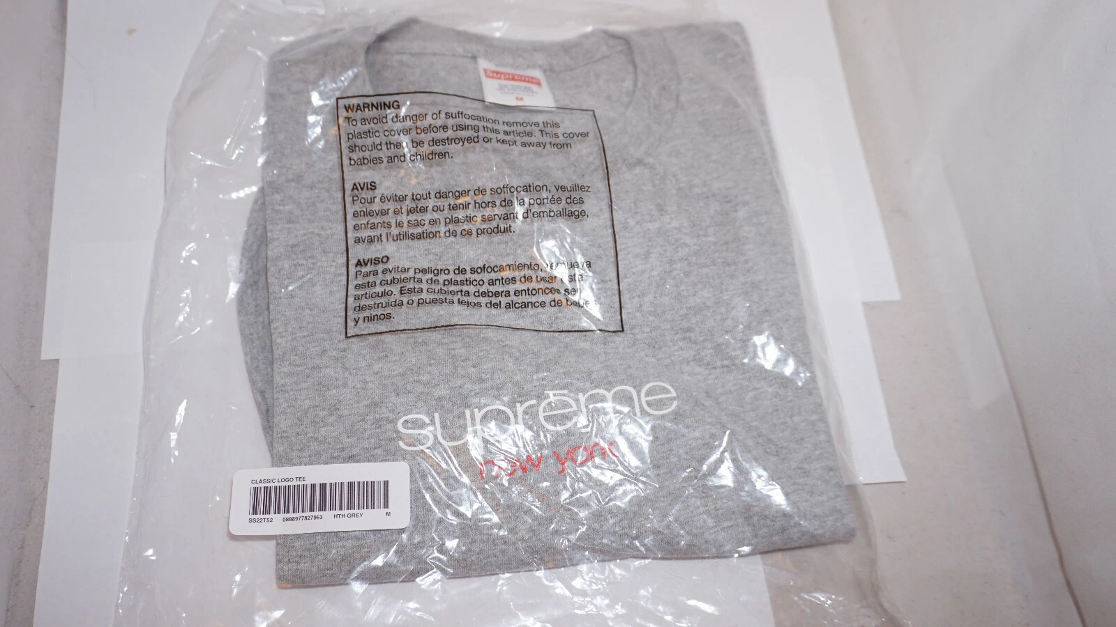 T shirt logo classique Supreme neuf gris taille M
