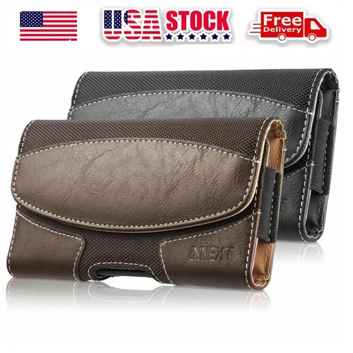 Horizontal Leather Cell Phone Pouch Holster Holder with Belt Clip Cover Case US