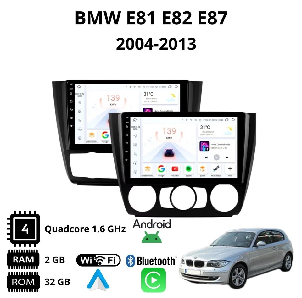 Autoradio stereo Android 9 Pollici per BMW E81 E82 E87 Serie 1 dal 2004 al 2013 - Immagine 3 di 4