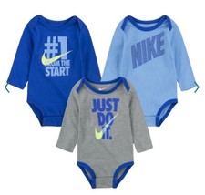 Nike Baby Boy 6 Months Long Sleeve Bodysuits 3-Piece Set Game Royal Blue New
