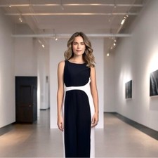 Women’s Dress SPENCE Black & White Colorblock Sleeveless Bodycon Slim Midi Dress