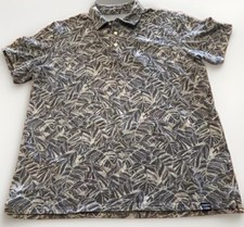 LL Bean Polo Shirt Stonecoast Hawaiian Floral Stretch Navy Blue Mens Large