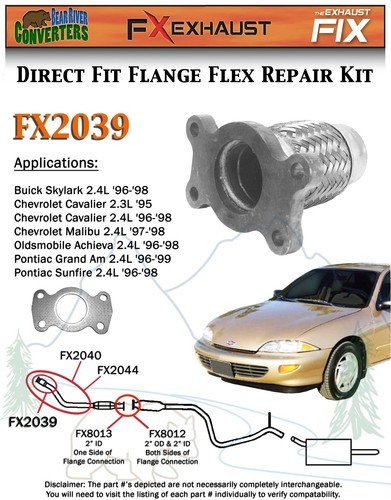 FX2039 Semi Direct Fit Exhaust Flange Repair Flex Pipe Replacement Kit w/ Gasket - Foto 2 di 2