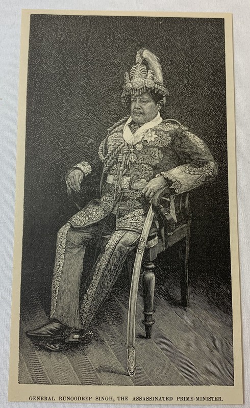 1889 magazine engraving ~ GENERAL RUNOODEEP SINGH Nepal