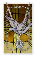 Holy Spirit Dove Medal 24 Inch Silver Tone Pendant Necklace with Prayer Card Set