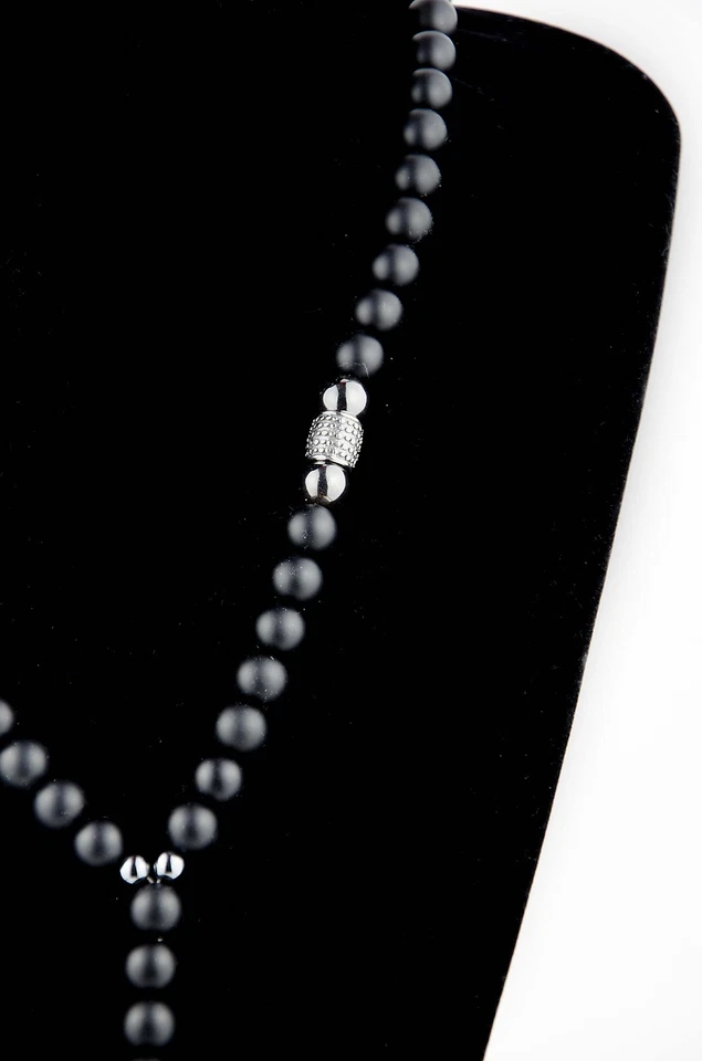 Herren Onyx Schwarz Lava Halskette Rosenkranz HalbedelsteinTotenkopf Skull Biker - Bild 4 von 4