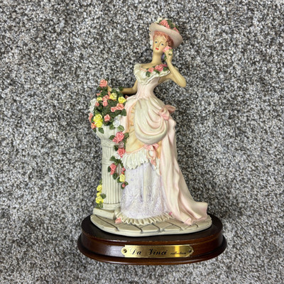 Da Vinci Collection Figurine Victorian Lady Floral Dress Wood Base Statue Rare