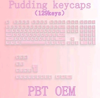 129 Tasten PBT Pudding Keycaps Set OEM Profil Double Shot Layout, Weiß/Rosa 