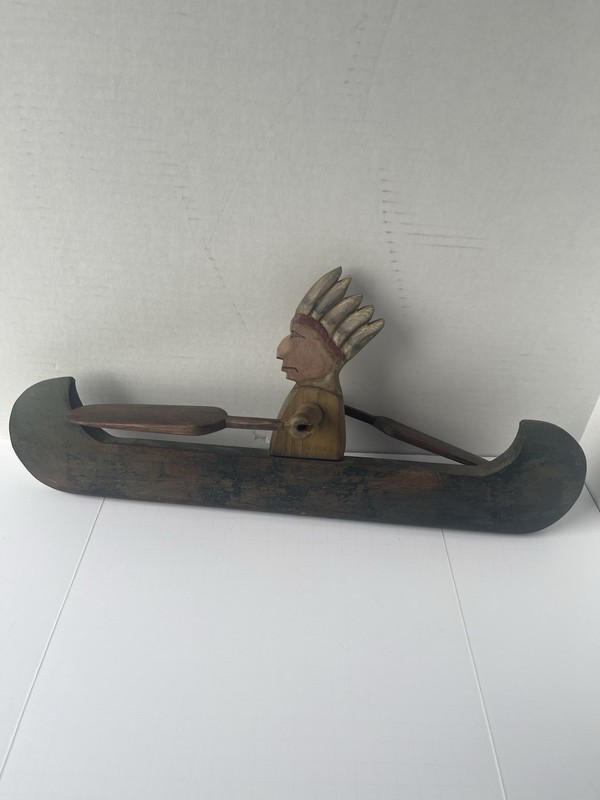 Early New England Folk Art Native American Indian Chief Canoe Whirligig