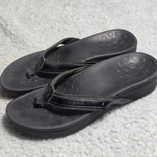 Vionic Flip Flop Sandals Black Patent Arch Support Orthotic Womens 8