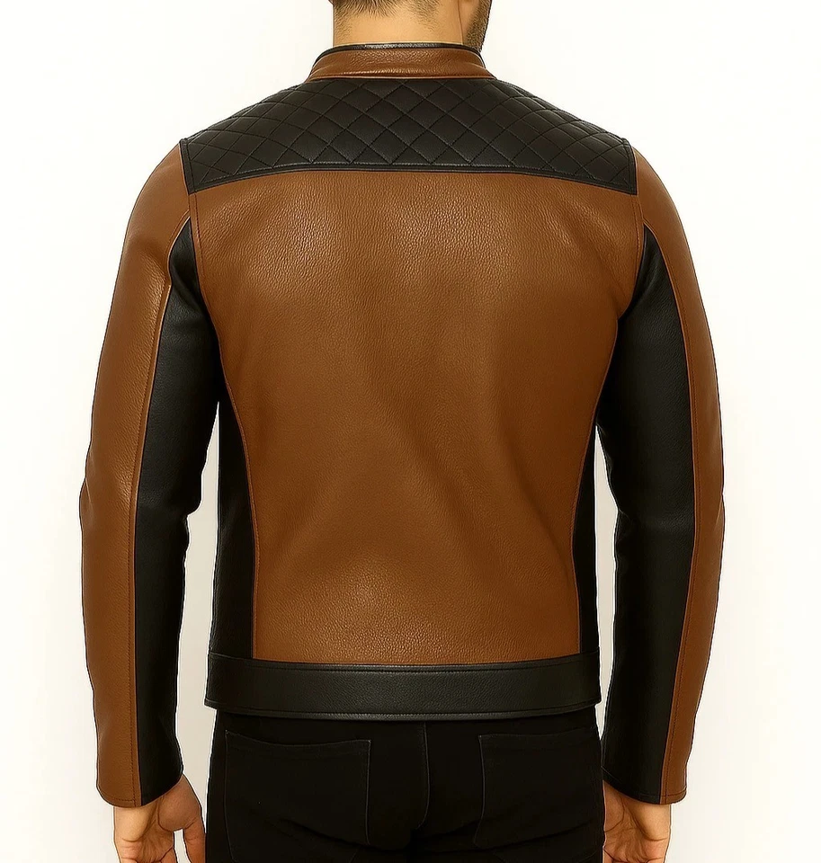 Men's Biker Leather Jacket – Moto Style Quilted Shoulder Zip-Up Motorcycle Coat - Image 4 of 4