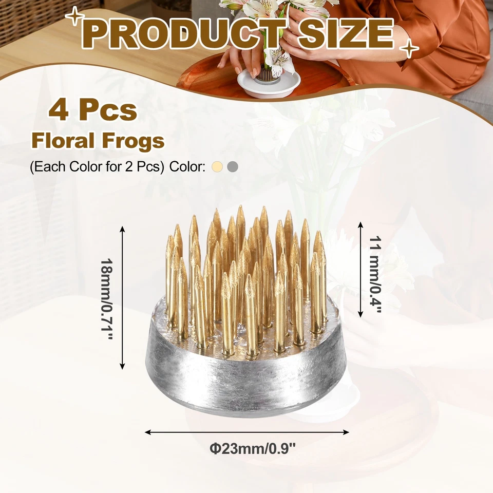 4 Pcs 0.9" Round Brass Floral Frogs Flower Arranger Holder Pin, Brass/Silver - Изображение 2 из 4