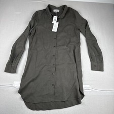 New! WAYF Womens Olive Green Shirt Dress Medium Collared Minimalist Effortless