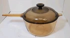 Vintage Corning Vision Ware 2.5 L Glass Saucepan Pot PYREX Lid Amber Visions USA