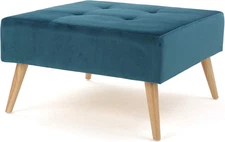 Omry Velvet Upholstered Tufted Ottoman, Square Pouf Ottoman, End-Of-Bed Footstoo