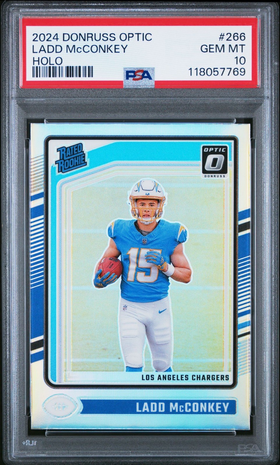 2024 Donruss Optic Ladd McConkey Silver HOLO #266 RC Rookie PSA 10 Gem 💎