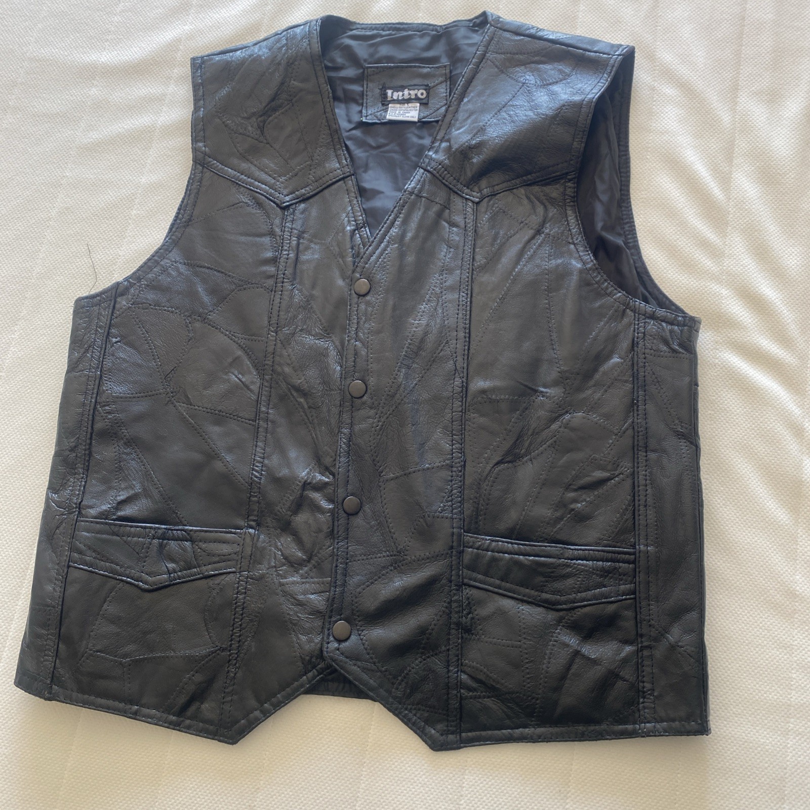 Intro Black Leather Vest Eagle Patchwork Motorcyc… - image 4