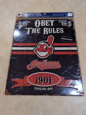 Cleveland Indians Chief Wahoo Metal Sign 14'' X 11.5'' Obey The Rules