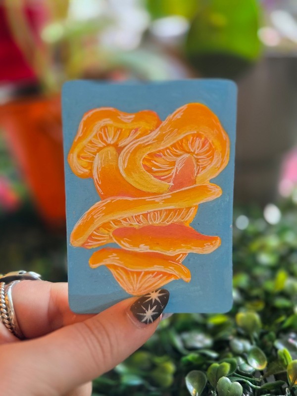 ACEO Original Whimsical Mushroom Acrylic Painting 6/13 Signed by Ziggy Sands