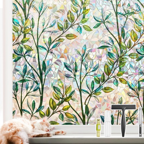 Window Privacy Film Stained Glass Window Film 3D Decorative Cling,Sun Blockin...