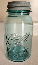 RARE Vintage BALL Perfect Mason Blue Quart Canning Jar 1910-1923 No.9 Zinc Lid