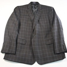 Stafford 50R Brown Windowpane 100 Merino Wool Tweed Blazer Jacket Sport Coat