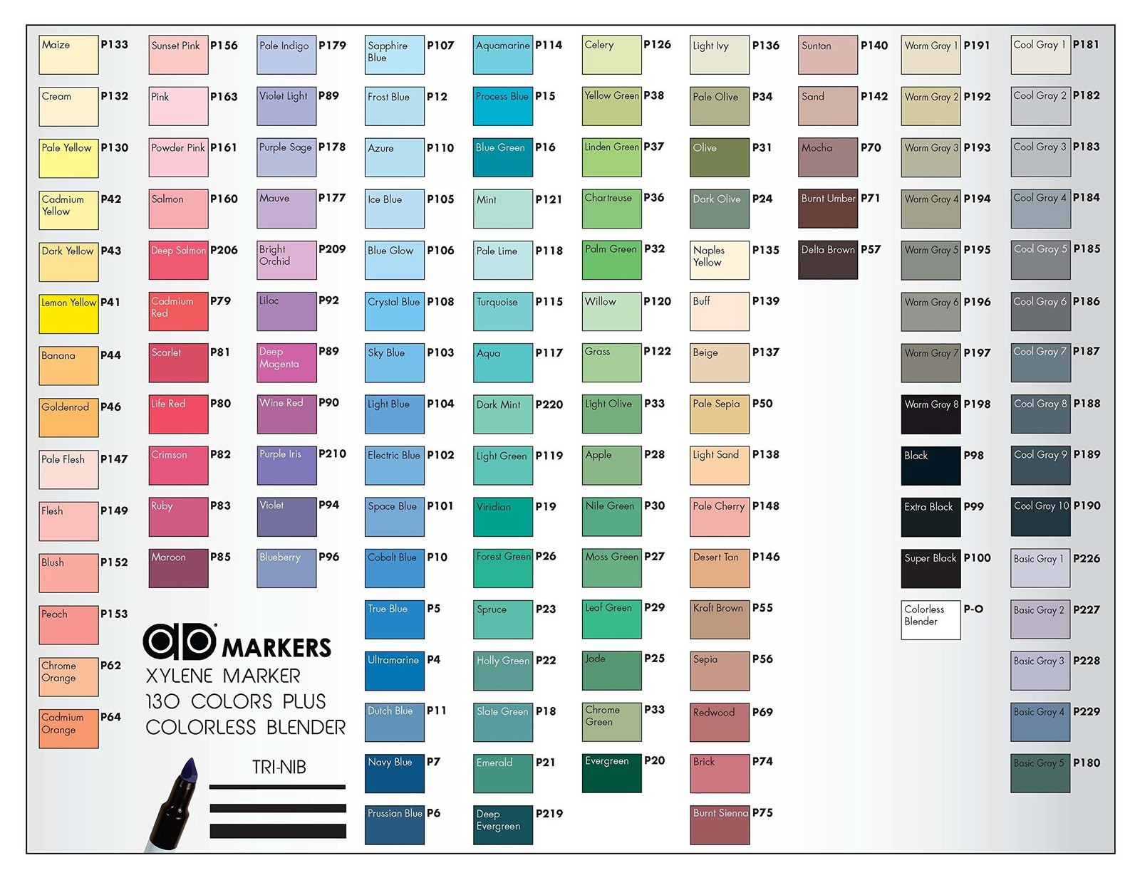 The Original Chartpak AD Markers, Tri-Nib, 12 Assorted Basic Colors in Plasti...