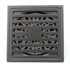 4 Inch Square Shower Floor Drain with Removable Grid Grate Cover, SUS 201
