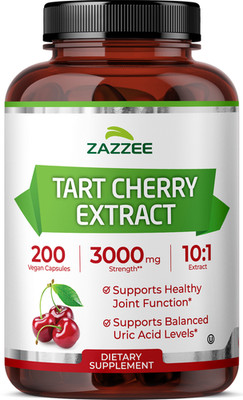 Zazzee Tart Cherry 10:1 Extract, 3000 mg Strength, 200 Vegan Capsules, Kosher