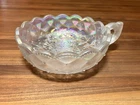 Imperial Carnival Glass Pansy Iridescent Clear Handled Quilted Nappy Bowl VTG
