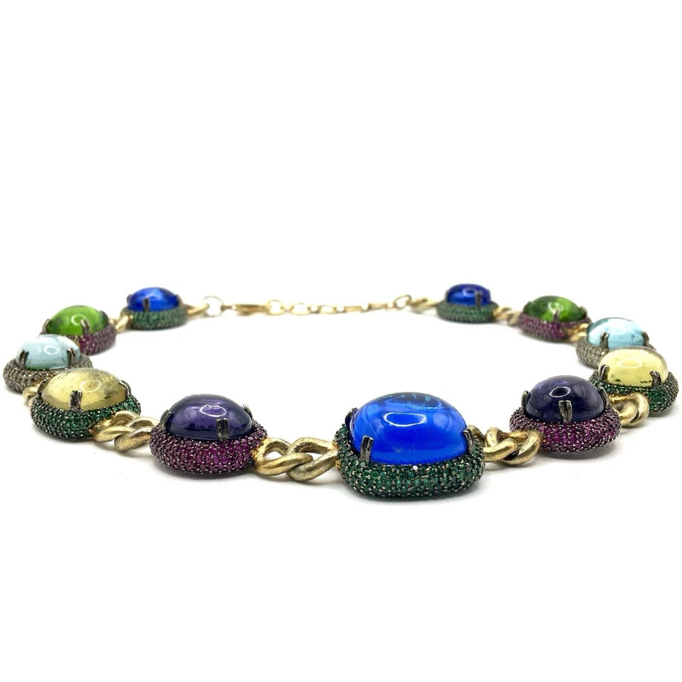 Collar estilo victoriano tono plata y oro circonita cúbica piedra cabujón Foto 2 de 4