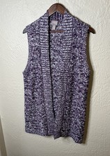 Chico  s Marled Long Line Sweater Cardigan Womens 2 L Purple Sleeveless Open