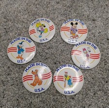 Lot Of 6 Vtg Disney Characters “Made in the USA” 80’s Buttons Mickey Donald...