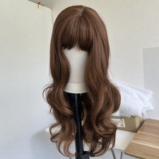 Dress Up Wig With Bangs Reddish Brown Long Wavy Heat Resistant Hair