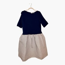 Liz Claiborne New York Navy Knit Bodice Structured Woven Dress XL 