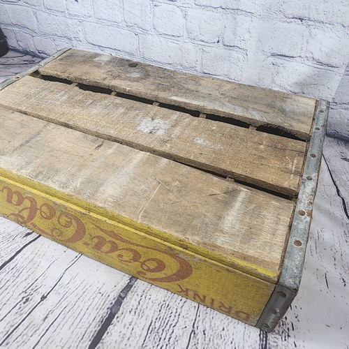 Vintage Drink Coca-Cola Yellow Wooden Case Box 24 Bottle Coke Soda Crate - Picture 16 of 16