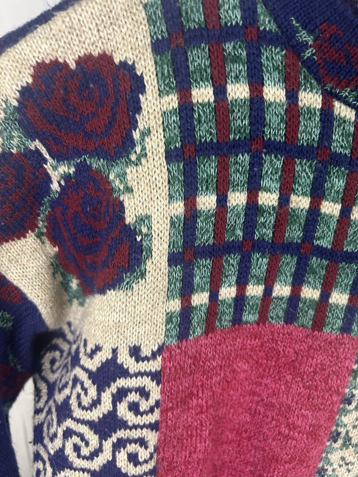 90’s Classic Elements Multicolor Patchwork Sweate… - image 2