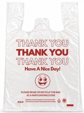 1000 White Thank You T-Shirt Bags Easy Open HDPE Grocery Carryout 12x7x22 USA