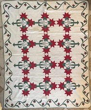 Antique Hand Stitched Quilt Of Vines And Roses 91X75