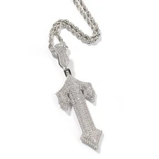 Sparkling ARROWHEAD CROSS Pendant Necklace AAA+ CZ Hip Hop Rope Chain Jewelry