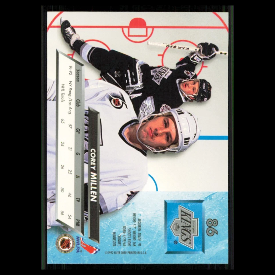 Corey Millen #86 1992 Fleer Ultra Los Angeles Kings Hockey Card NHL NM - Image 2 of 3
