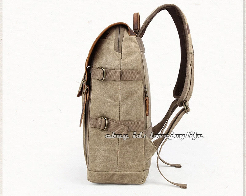 Waterproof Waxed Canvas DSLR Camera Backpack Bag Rucksack For Canon Nikon Sony - Image 3 of 4