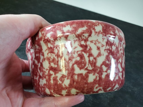 Vintage Gerald Henn Pottery Pink Spongeware 5" Butter Crock Bowl Roseville OHIO - Picture 11 of 19